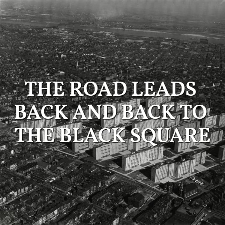 The road leads back and back to the black square